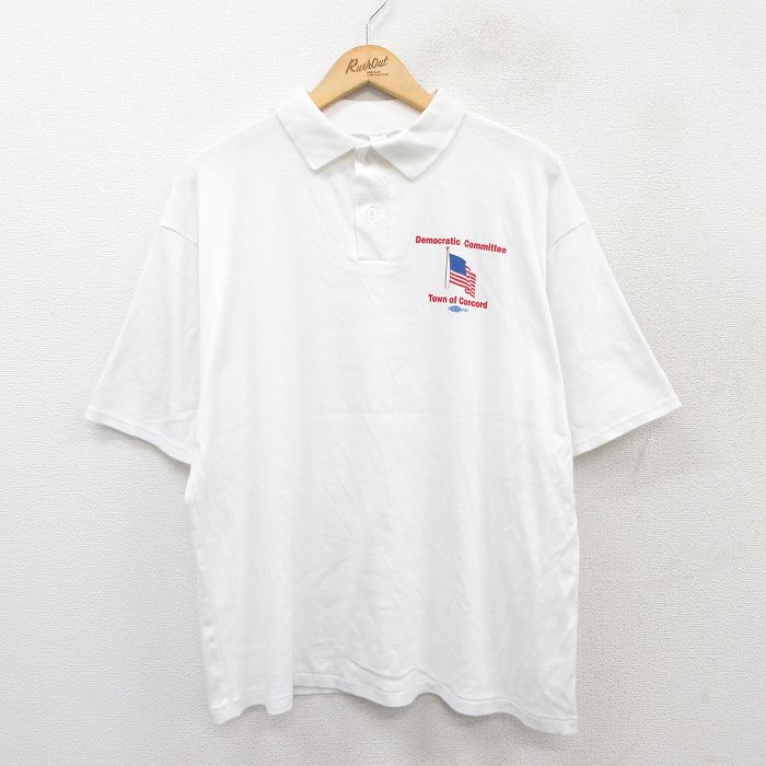 XL★古着 半袖 ポロ シャツ メンズ 80年代 80s 星条旗 大きいサイズ USA製 白 ホワイト 25aug23 中古 トップス
