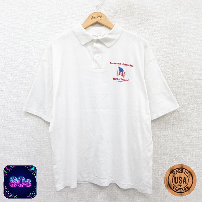 80s 半袖ポロシャツ 星条旗 ホワイト XL | 古着