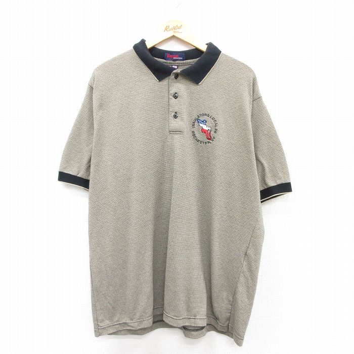 XL★古着 キングルイ 半袖 ポロ シャツ メンズ 90年代 90s トカゲ 大きいサイズ USA製 ベージュ系他 カーキ 25aug23 中古 トップス
