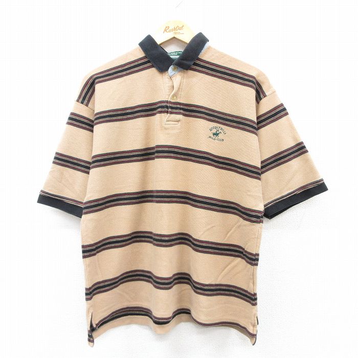 XL★古着 半袖 ポロ シャツ メンズ 00年代 00s ビバリーヒルズ コットン ベージュ他 カーキ ボーダー 25aug23 中古 トップス