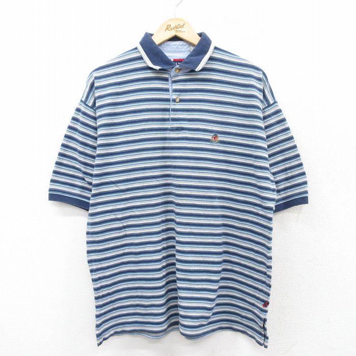 XL★古着 ビューグルボーイ 半袖 ポロ シャツ メンズ 00年代 00s ワンポイントロゴ 鹿の子 コットン 薄紺他 ネイビー ボーダー 25aug23 中古 トップス