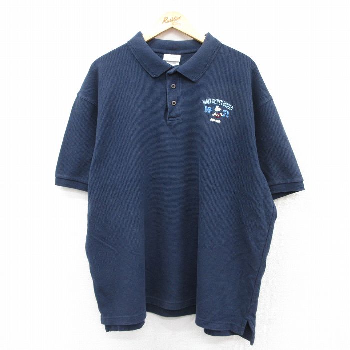 【50%OFF】XL★古着 半袖 ポロ シャツ メンズ 00年代 00s ディズニー DISNEY ミッキー MICKEY MOUSE 大きいサイズ コットン 紺 ネイビー 25aug23 中古 トップス
