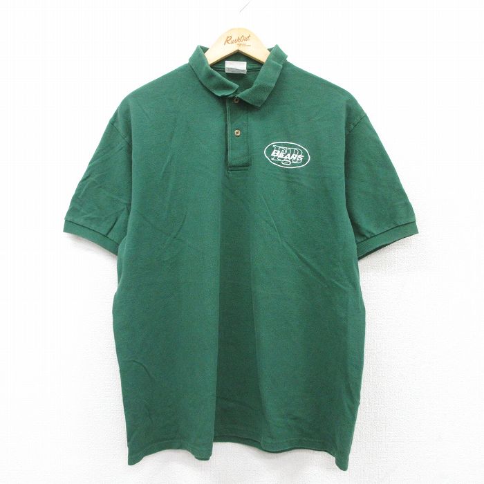 【50%OFF】XL★古着 ヘインズ Hanes 半袖 ポロ シャツ メンズ 00年代 00s BEARS 鹿の子 大きいサイズ コットン 緑 グリーン 25aug23 中古 トップス