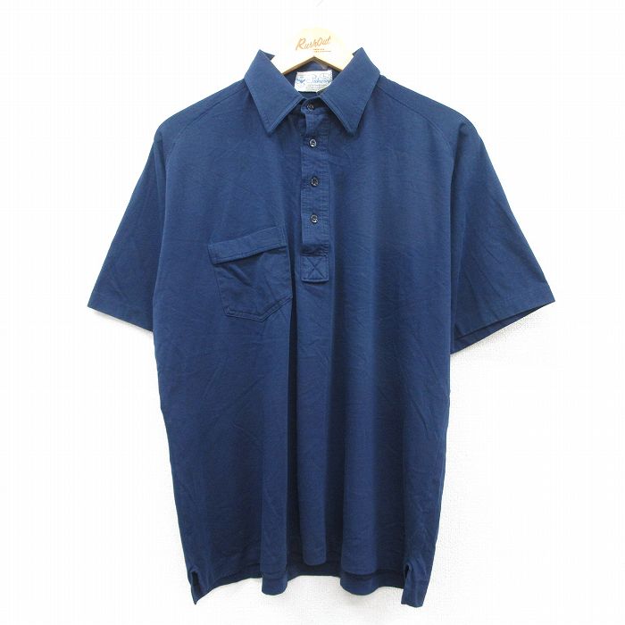 XL★古着 半袖 ポロ シャツ メンズ 80年代 80s ラグラン USA製 紺 ネイビー 25aug23 中古 トップス
