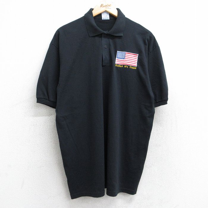 【50%OFF】XL★古着 半袖 ポロ シャツ メンズ 00年代 00s 星条旗 黒 ブラック 25aug23 中古 トップス