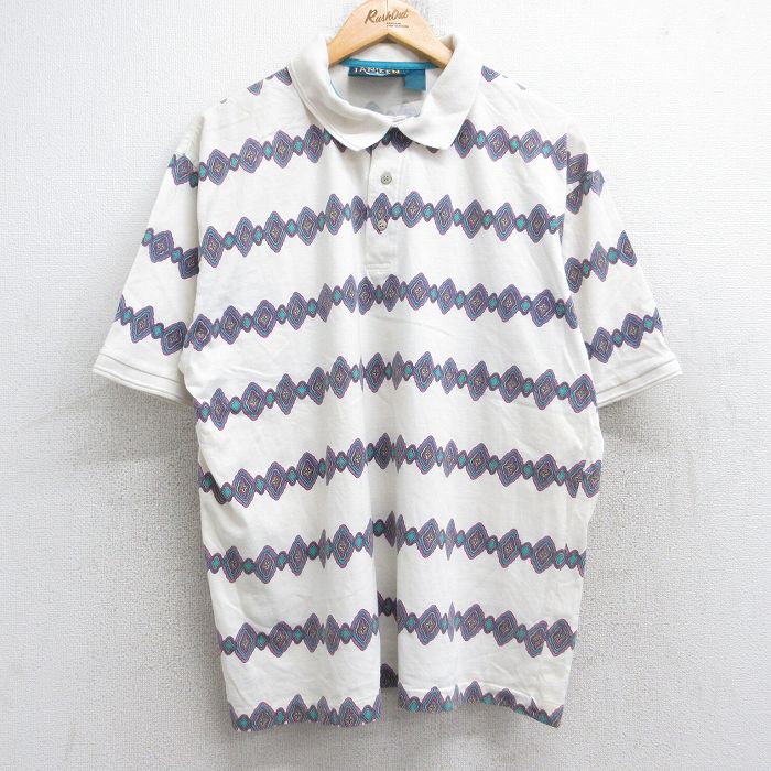 【20%OFF】XL★古着 ジャンセン 半袖 ポロ シャツ メンズ 90年代 90s 白他 ホワイト 25aug23 中古 トップス