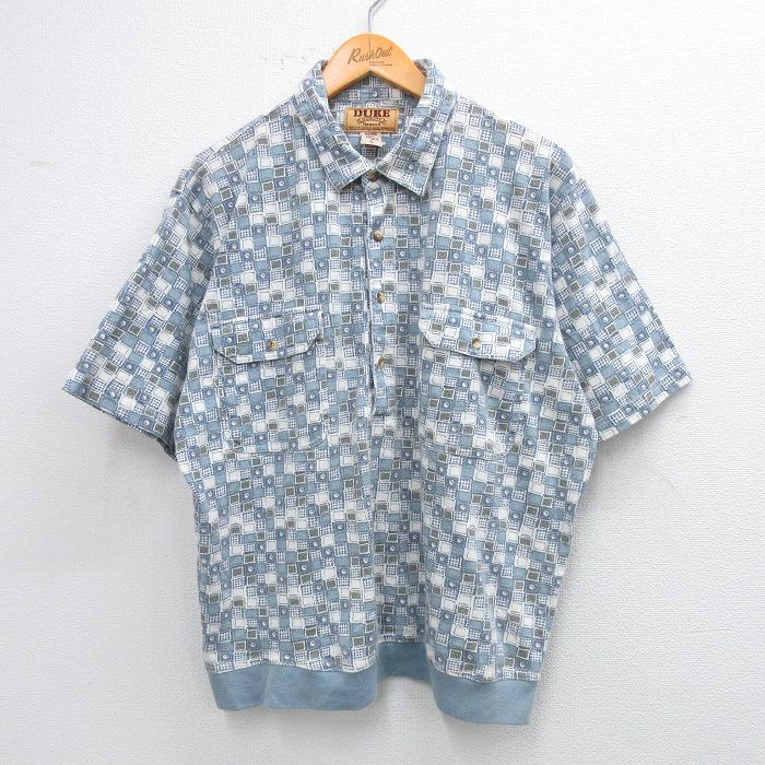 【50%OFF】XL★古着 HABAND 半袖 ポロ シャツ メンズ 00年代 00s 総柄 大きいサイズ 薄紺他 ネイビー 25aug23 中古 トップス