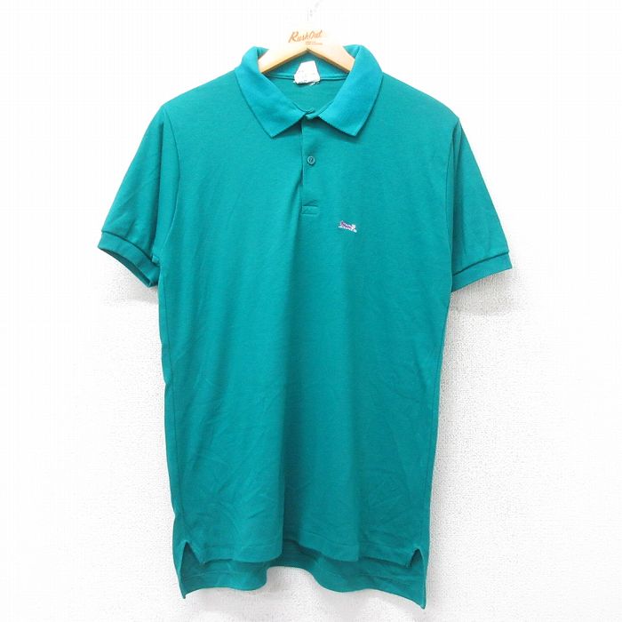 S★古着 半袖 ポロ シャツ メンズ 90年代 90s コットン USA製 青緑 25aug27 中古 トップス