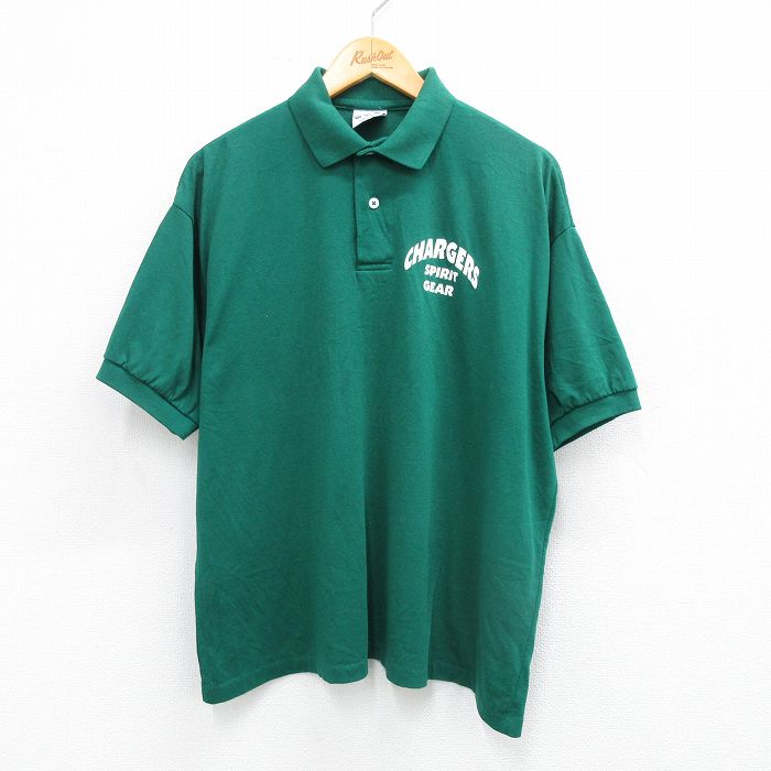 XL★古着 半袖 ポロ シャツ メンズ 90年代 90s CHARGERS USA製 緑 グリーン 25sep02 中古 トップス