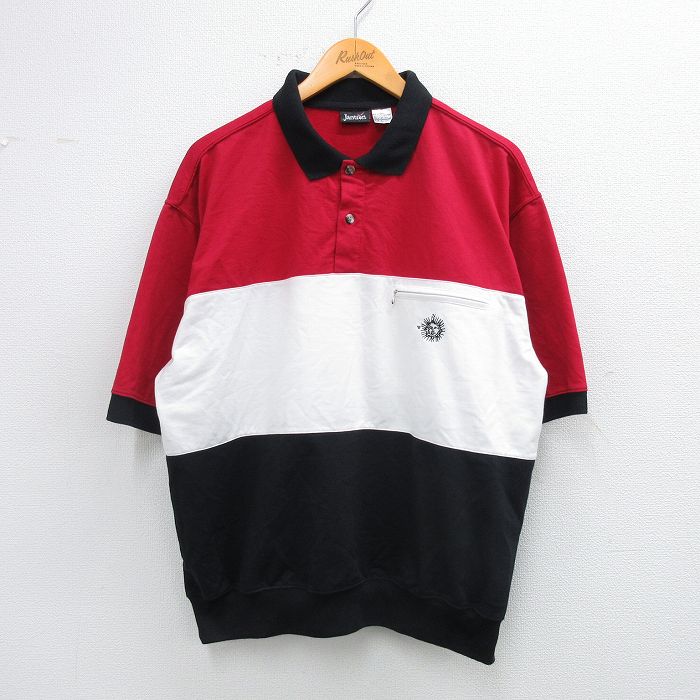 XL★古着 ジャンセン 半袖 ポロ シャツ メンズ 00年代 00s 太陽 マルチカラー 大きいサイズ 赤他 レッド 25sep02 中古 トップス