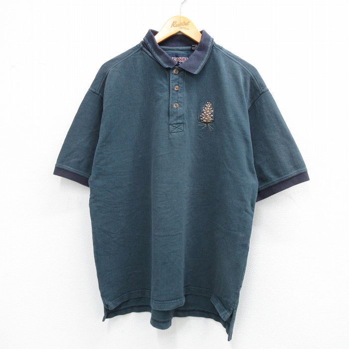 【20%OFF】XL★古着 ジャンスポーツ 半袖 ポロ シャツ メンズ 00年代 00s マツボックリ 大きいサイズ コットン 緑他 グリーン 25sep02 中古 トップス