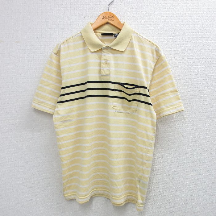 XL★古着 ピューリタン 半袖 ポロ シャツ メンズ 00年代 00s 薄黄他 イエロー ボーダー 25sep02 中古 トップス