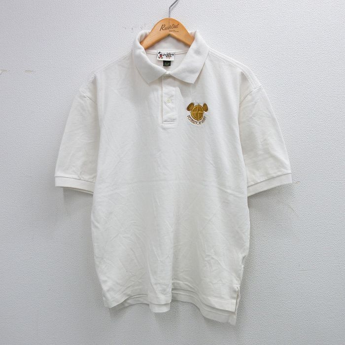 XL★古着 半袖 ポロ シャツ メンズ 90年代 90s ディズニー DISNEY ミッキー MICKEY MOUSE 鹿の子 コットン USA製 白 ホワイト 25sep03 中古 トップス