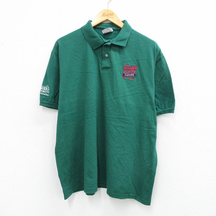 XL★古着 ヘインズ Hanes 半袖 ポロ シャツ メンズ 90年代 90s ワイルドウエスト カジノ 大きいサイズ コットン USA製 緑 グリーン 25sep03 中古 トップス