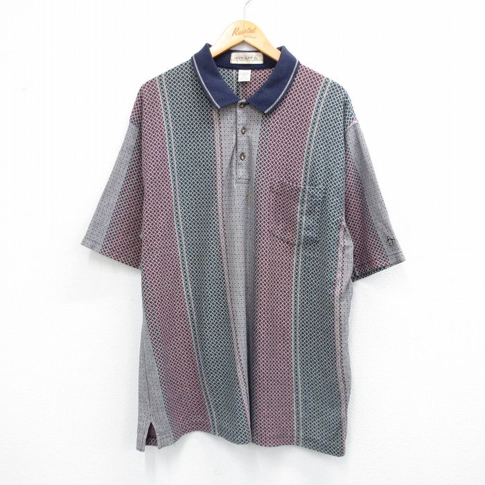 【50%OFF】グランドスラム 00s 半袖ポロシャツ ストライプ カーキ XL | 古着