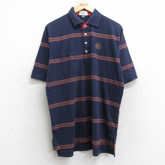 【20%OFF】XL★古着 IZOD 半袖 ポロ シャツ メンズ 90年代 90s ワンポイントロゴ 紺他 ネイビー ボーダー 25sep06 中古 トップス
