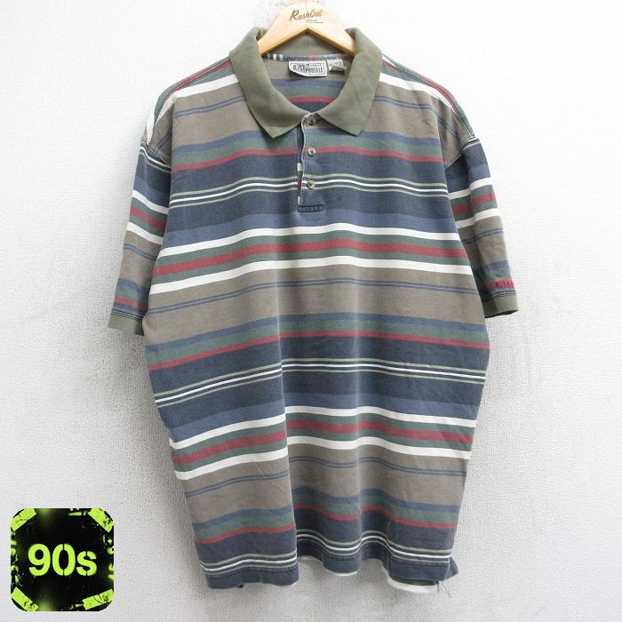 エアロポステール 90s 半袖ポロシャツ ボーダー ブラウン XL | 古着