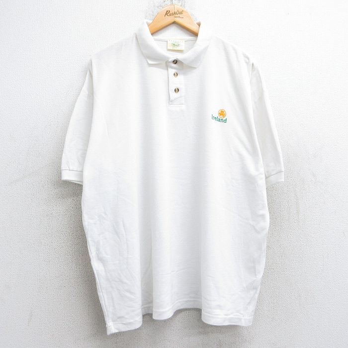 【20%OFF】XL★古着 半袖 ポロ シャツ メンズ 90年代 90s 大きいサイズ アイルランド製 白 ホワイト 25sep06 中古 トップス