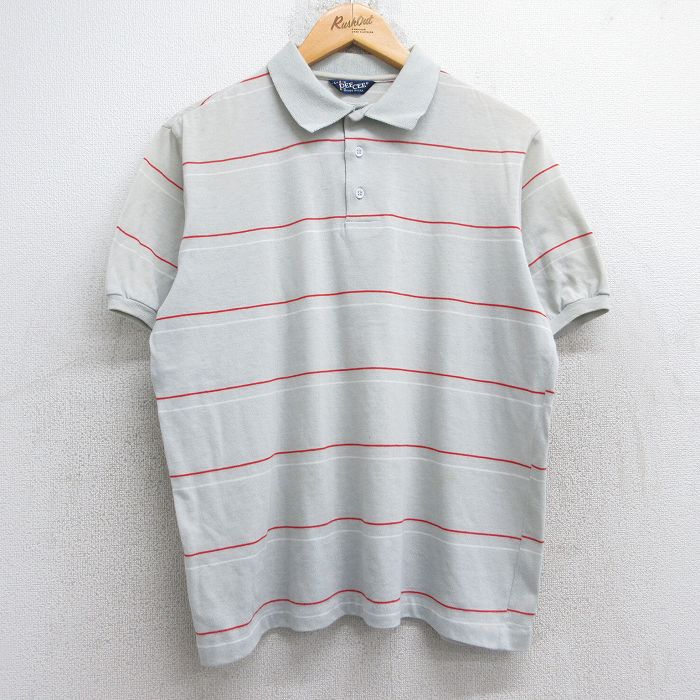 【20%OFF】L★古着 DEECEE 半袖 ポロ シャツ メンズ 80年代 80s USA製 グレー他 ボーダー 25sep06 中古 トップス