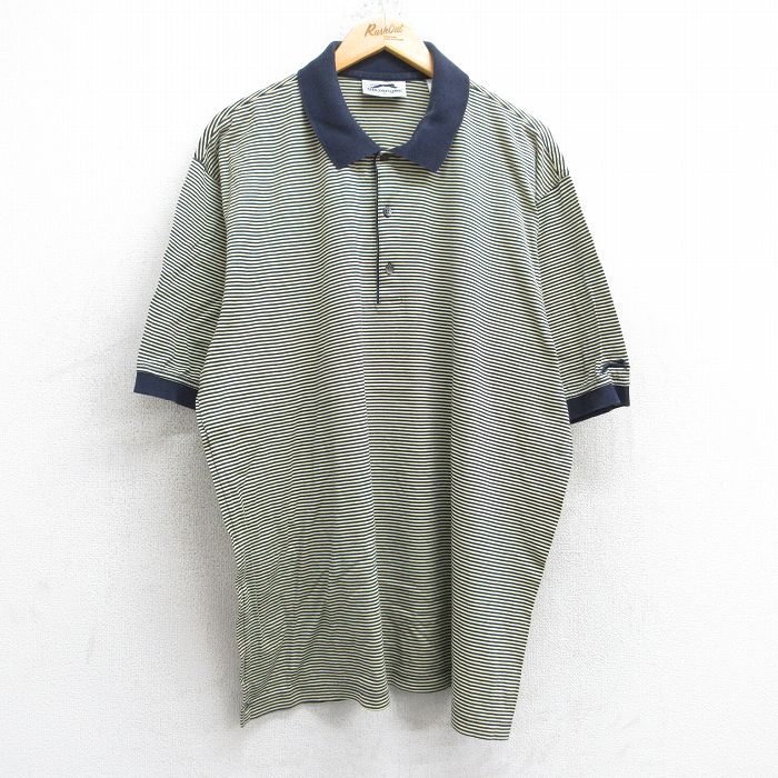 XL★古着 スラセンジャー 半袖 ポロ シャツ メンズ 大きいサイズ コットン 薄黄他 イエロー ボーダー 25sep06 中古 トップス