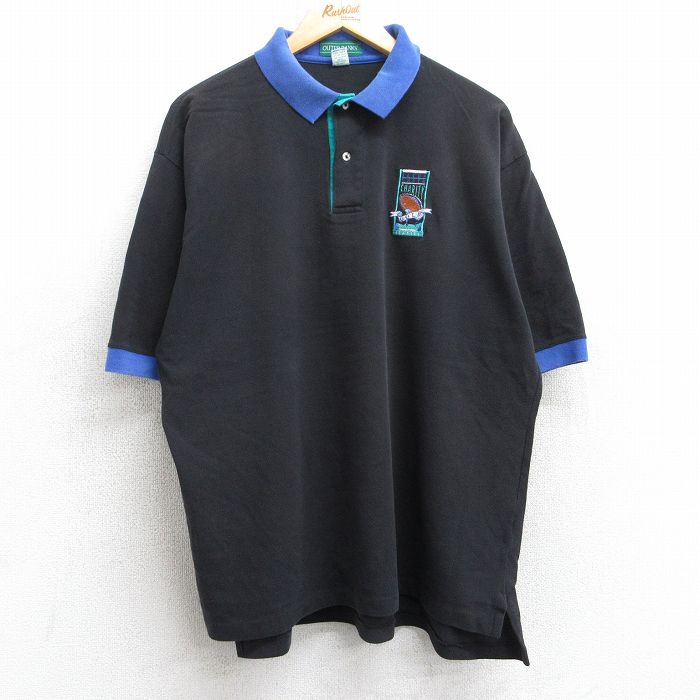 XL★古着 半袖 ポロ シャツ メンズ 90年代 90s ゴルフ 鹿の子 大きいサイズ コットン USA製 黒 ブラック 25sep06 中古 トップス
