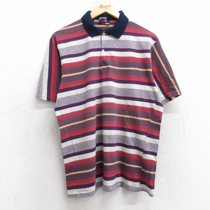 L★古着 半袖 ポロ シャツ メンズ 90年代 90s 赤他 レッド ボーダー 25sep11 中古 トップス