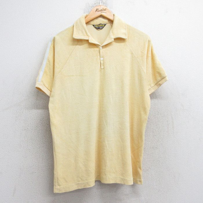 XL★古着 シアーズ 半袖 ポロ シャツ メンズ 80年代 80s パイル地 ラグラン 開襟 オープンカラー 黄 イエロー 25sep11 中古 トップス