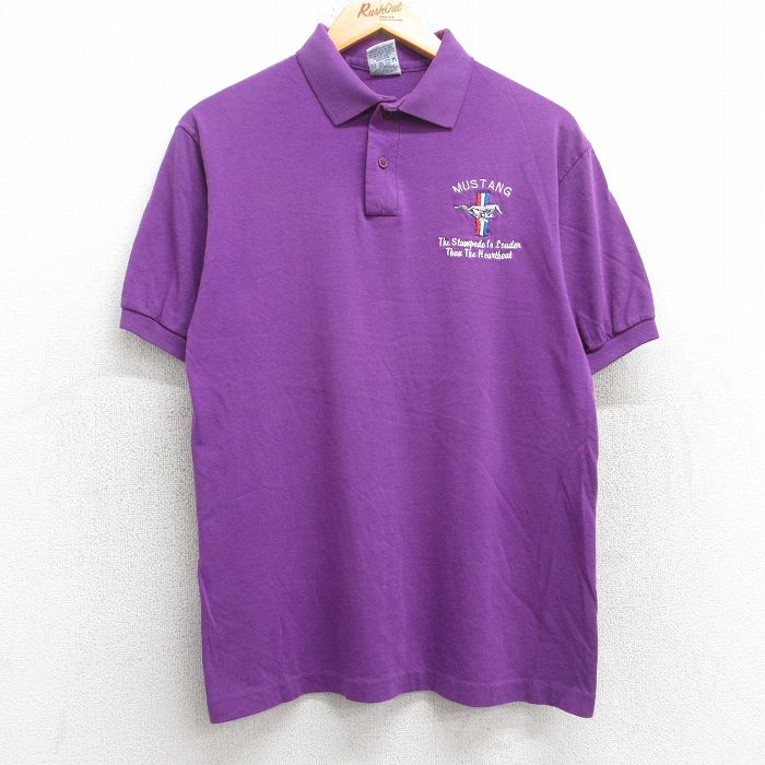 【50%OFF】ムスタング 90s 半袖ポロシャツ 馬 パープル M | 古着