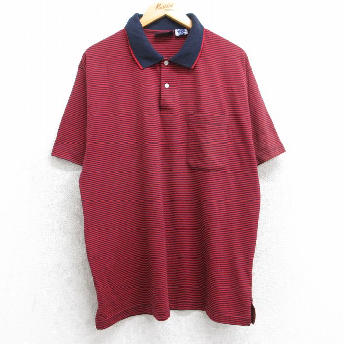 【50%OFF】ピューリタン 00s 半袖ポロシャツ ボーダー レッド XL | 古着