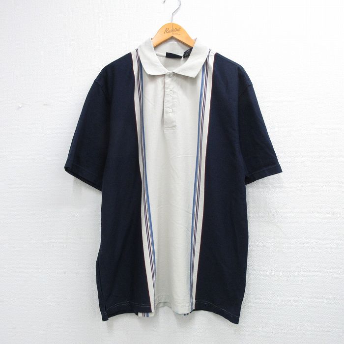 ピューリタン 00s 半袖ポロシャツ ネイビーストライプ XL | 古着