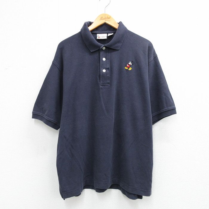 XL★古着 半袖 ポロ シャツ メンズ 00年代 00s ディズニー ミッキー 大きいサイズ コットン 濃グレー 26mar28
