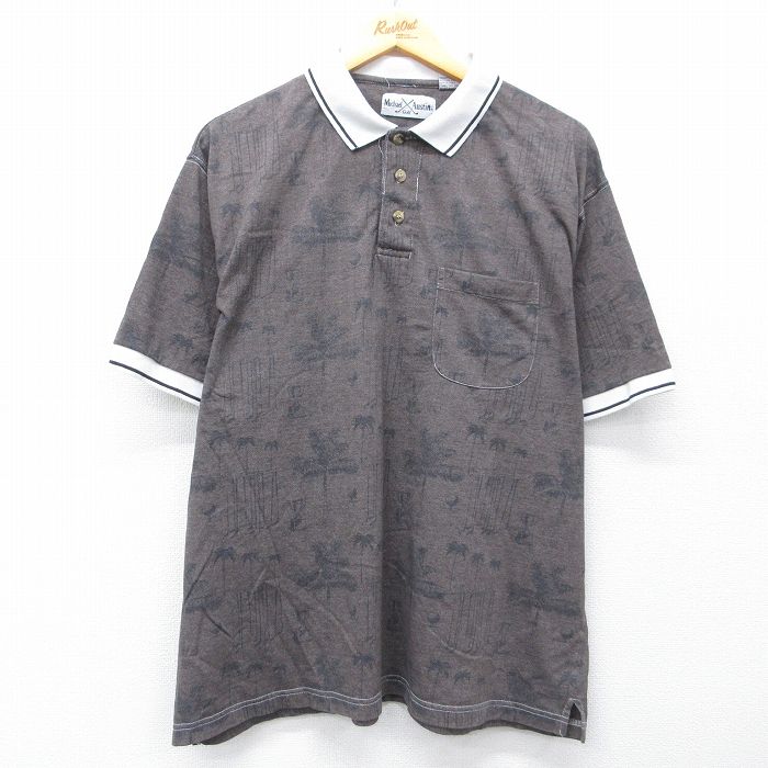 XL★古着 半袖 ポロ シャツ メンズ 90年代 90s ヤシの木 ゴルフ 茶系 26apr17