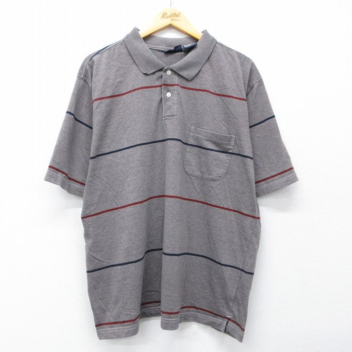 XL★古着 ピューリタン 半袖 ポロ シャツ メンズ 00年代 00s 大きいサイズ 茶系 ボーダー 26apr17