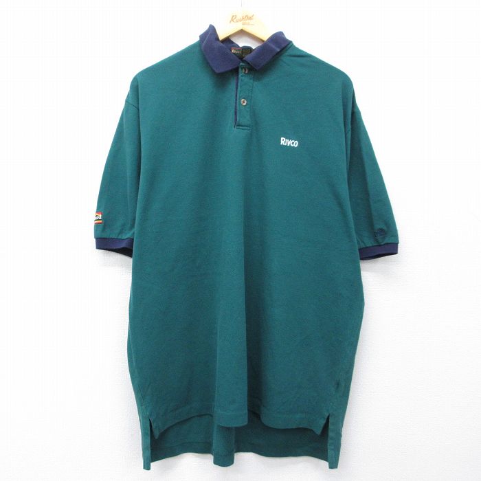 XL★古着 半袖 ポロ シャツ メンズ 90年代 90s RIVCO 鹿の子 コットン USA製 緑 26apr17