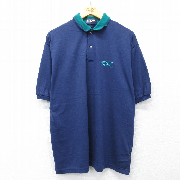 XL★古着 キングルイ 半袖 ポロ シャツ メンズ 90年代 90s nysut 大きいサイズ USA製 紺他 26apr17
