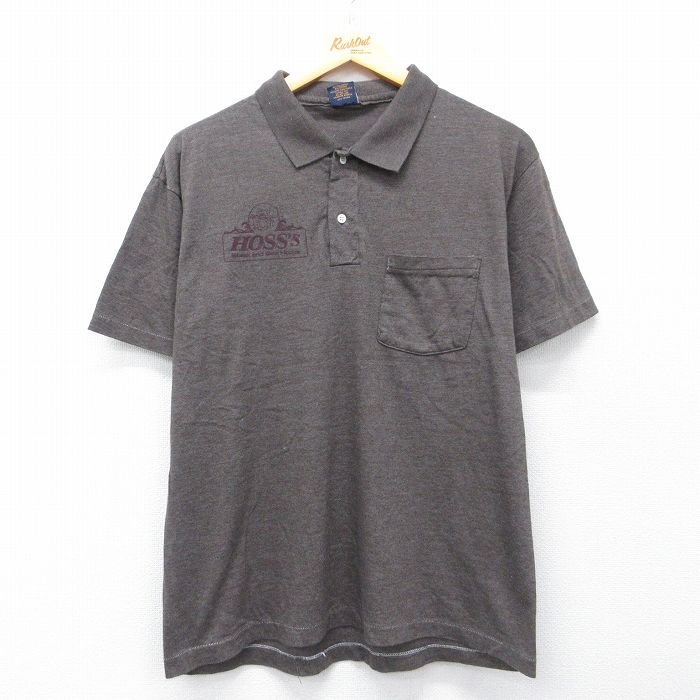 L★古着 半袖 ポロ シャツ メンズ 90年代 90s HOSS USA製 茶 霜降り 26apr28