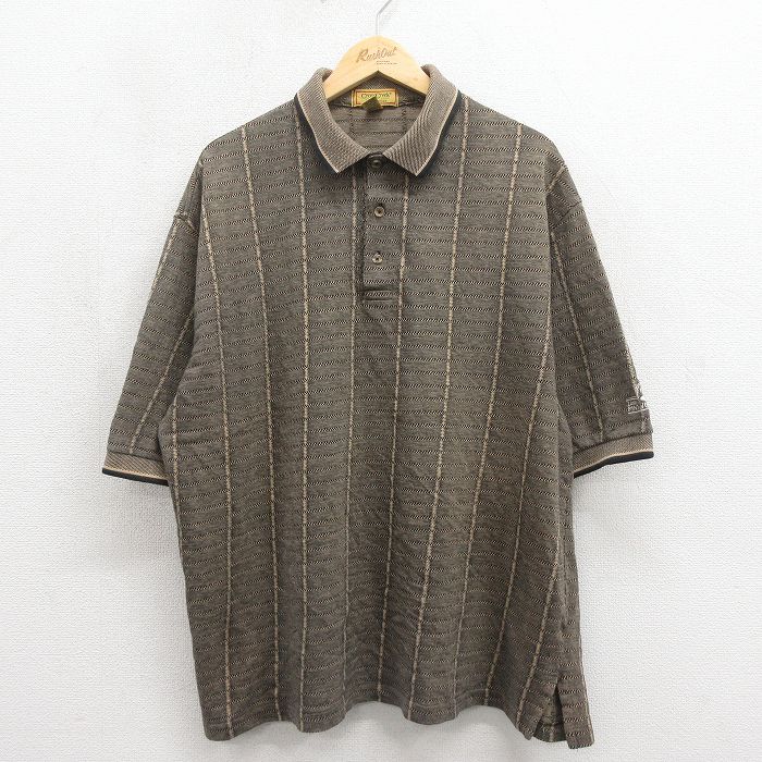 XL★古着 半袖 ポロ シャツ メンズ 90年代 90s 大きいサイズ コットン USA製 ベージュ他 ストライプ 26may12