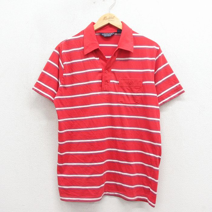 80s 半袖ポロシャツ ストライプ レッド L | 古着