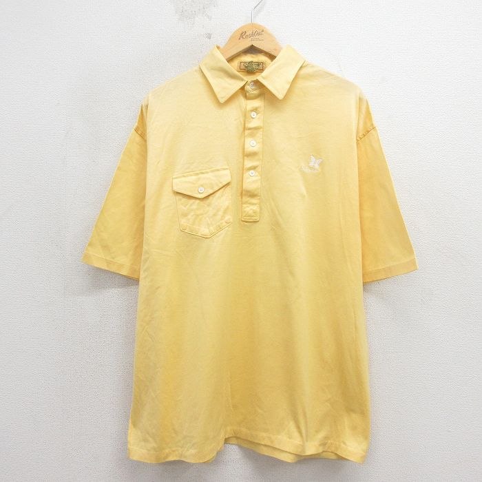 XL★古着 半袖 ポロ シャツ メンズ 90年代 90s チョウ 大きいサイズ コットン USA製 イエロー 26may19
