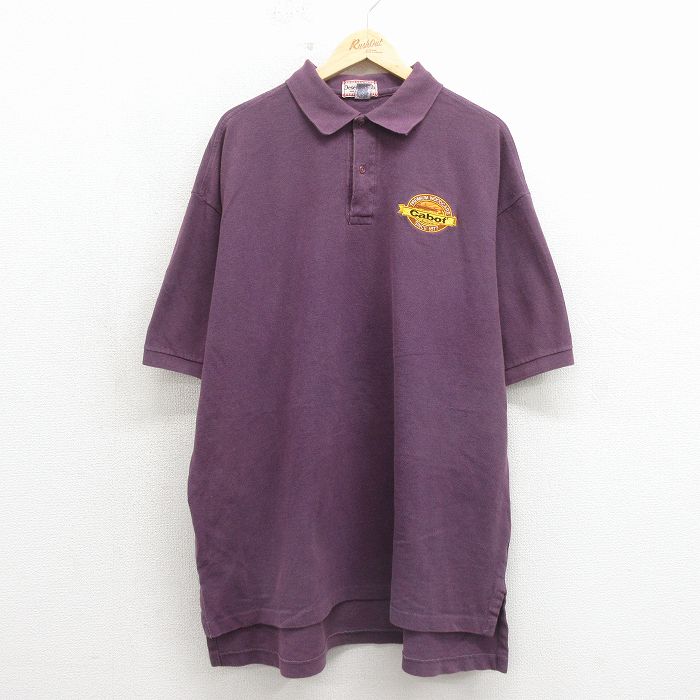 XL★古着 半袖 ポロ シャツ メンズ 90年代 90s Cabot 鹿の子 大きいサイズ コットン USA製 パープル 26may19