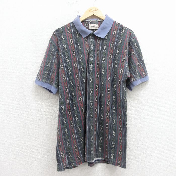 00s 半袖ポロシャツ ネイティブ柄 パープル L | 古着