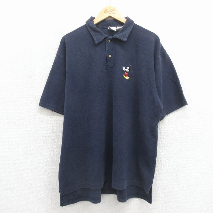 ディズニー 00s 半袖ポロシャツ ミッキー ネイビー XL | 古着