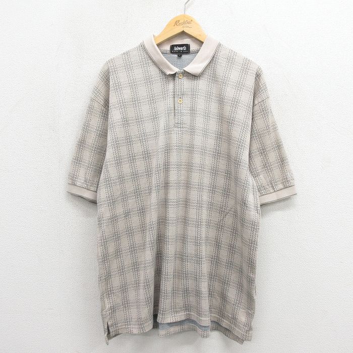 XL★古着 半袖 ポロ シャツ メンズ 90年代 90s 大きいサイズ コットン USA製 ベージュ 26may23