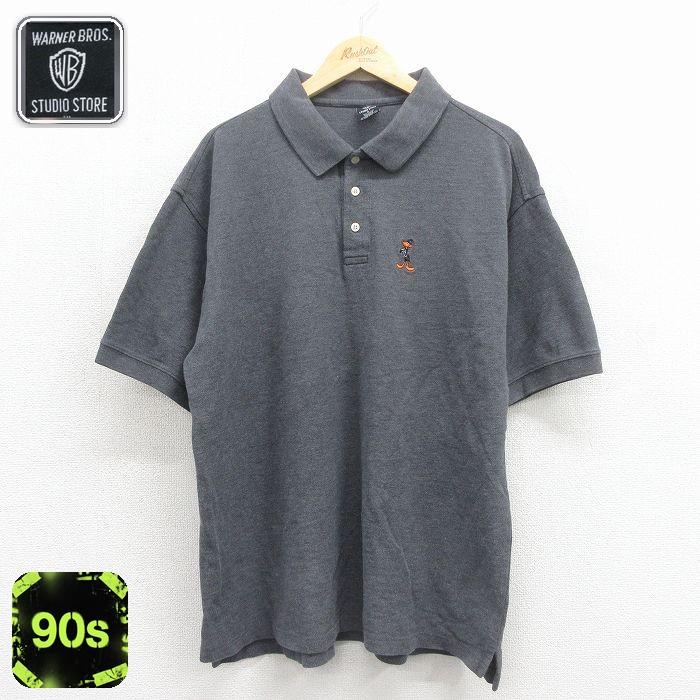 ルーニーテューンズ 90s 半袖ポロシャツ ダフィーダック グレー メンズXL相当 | 古着