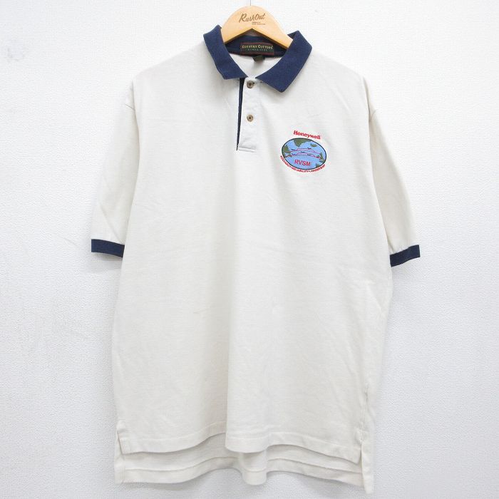 XL★古着 半袖 ポロ シャツ メンズ 90年代 90s Honeywell 鹿の子 大きいサイズ コットン USA製 ホワイト 26may23