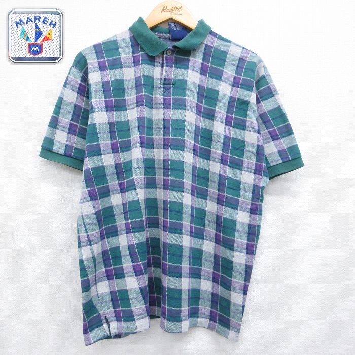 【20%OFF】グリーンチェック 90s 半袖ポロシャツ 鹿の子 メンズXL相当 | 古着