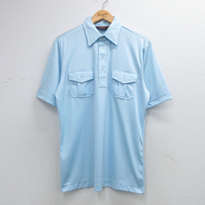 XL★古着 半袖 ポロ シャツ メンズ 80年代 80s ライトブルー 26may26