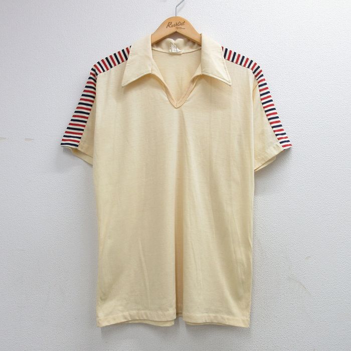 L★古着 半袖 ポロ シャツ メンズ 80年代 80s USA製 ベージュ 26may26