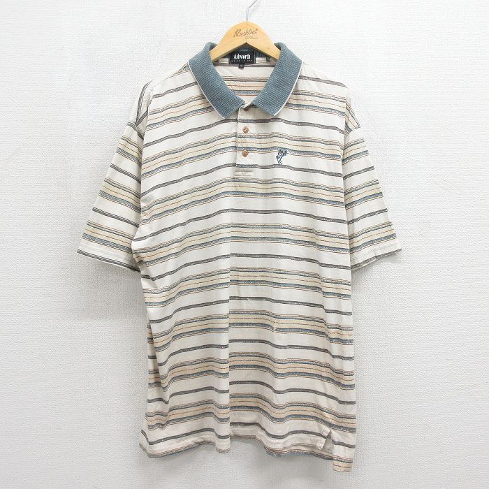 XL★古着 半袖 ポロ シャツ メンズ 90年代 90s 大きいサイズ コットン USA製 ベージュ 26jun02
