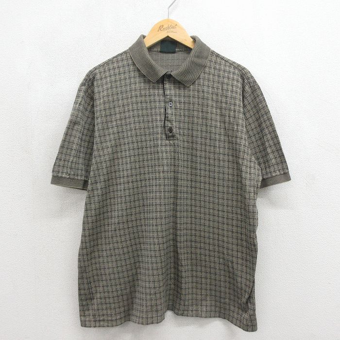 グレーチェック 90s 半袖ポロシャツ XL | 古着
